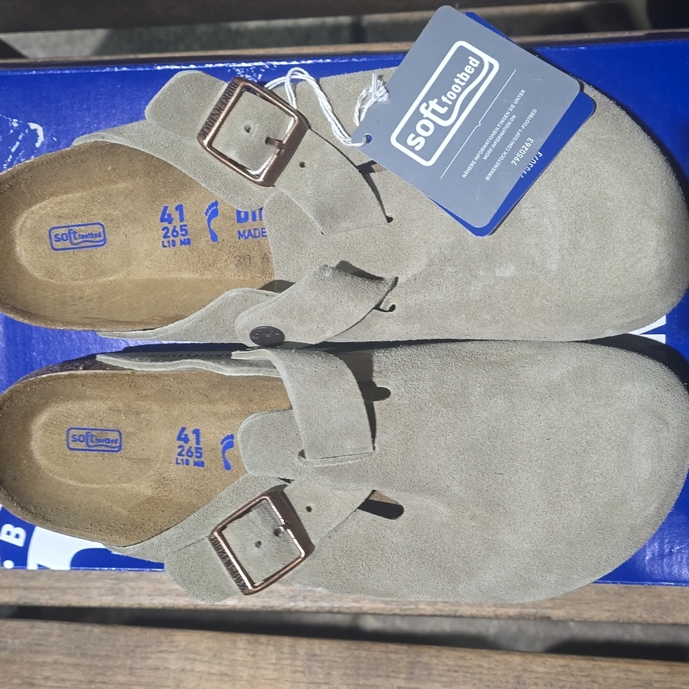 Birkenstock Women's Boston Soft Footbed Suede Clog, Taupe, Retail $169.95 USD - Picture 6 of 14